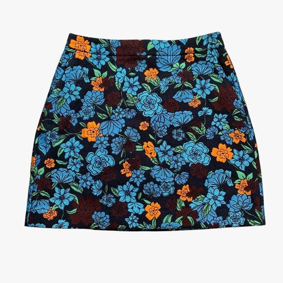 Loft Skirt Womens 6 Navy Multi Floral Pencil Inner Lined Back Zipper Woven Mini - Picture 1 of 12